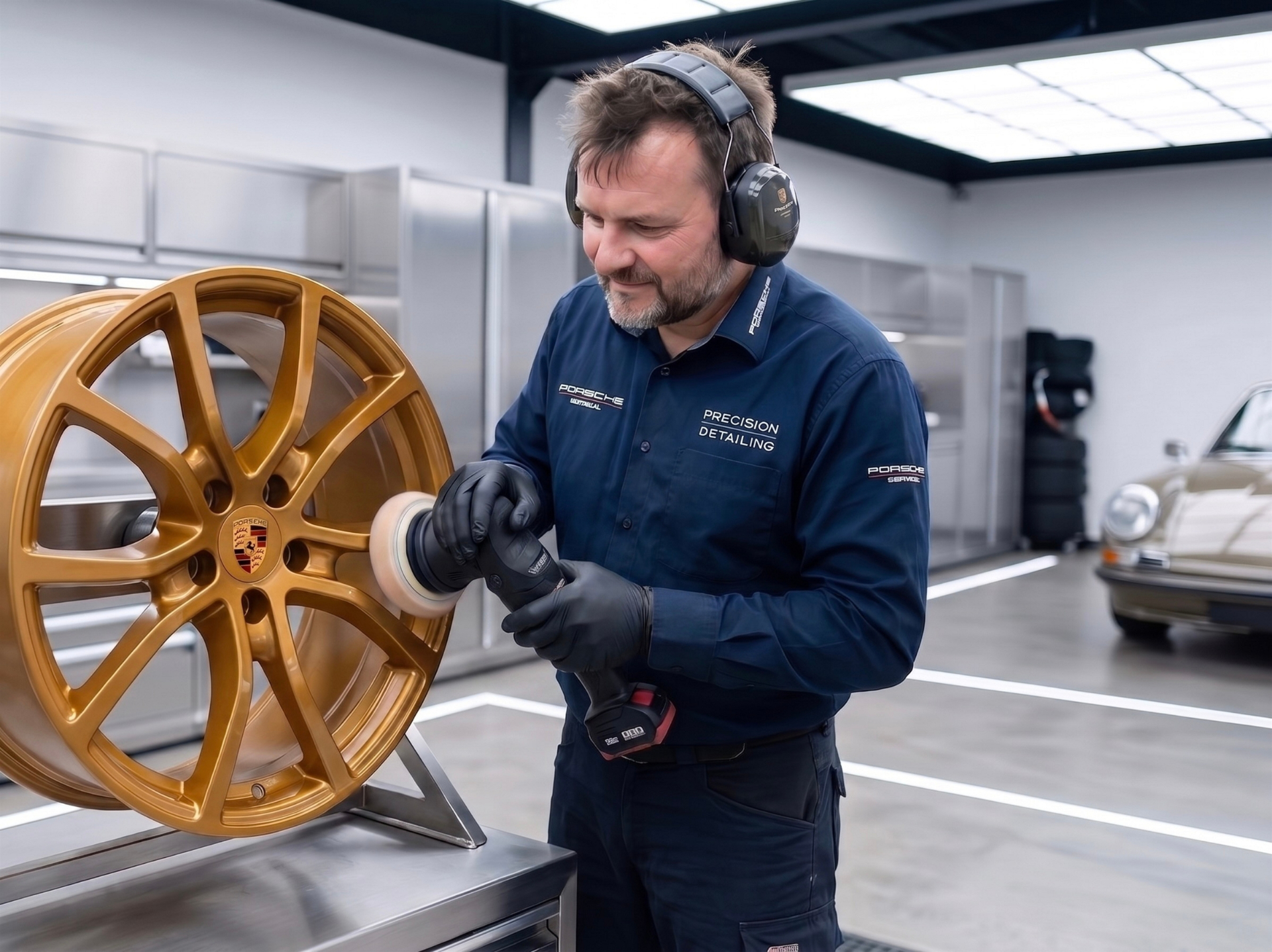 Zdeněk Lang při leštění disku Porsche v dílně Langdisky